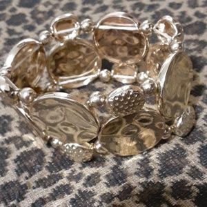 Stretch Bracelet Gold Tone Shiny Round Discs Chic
